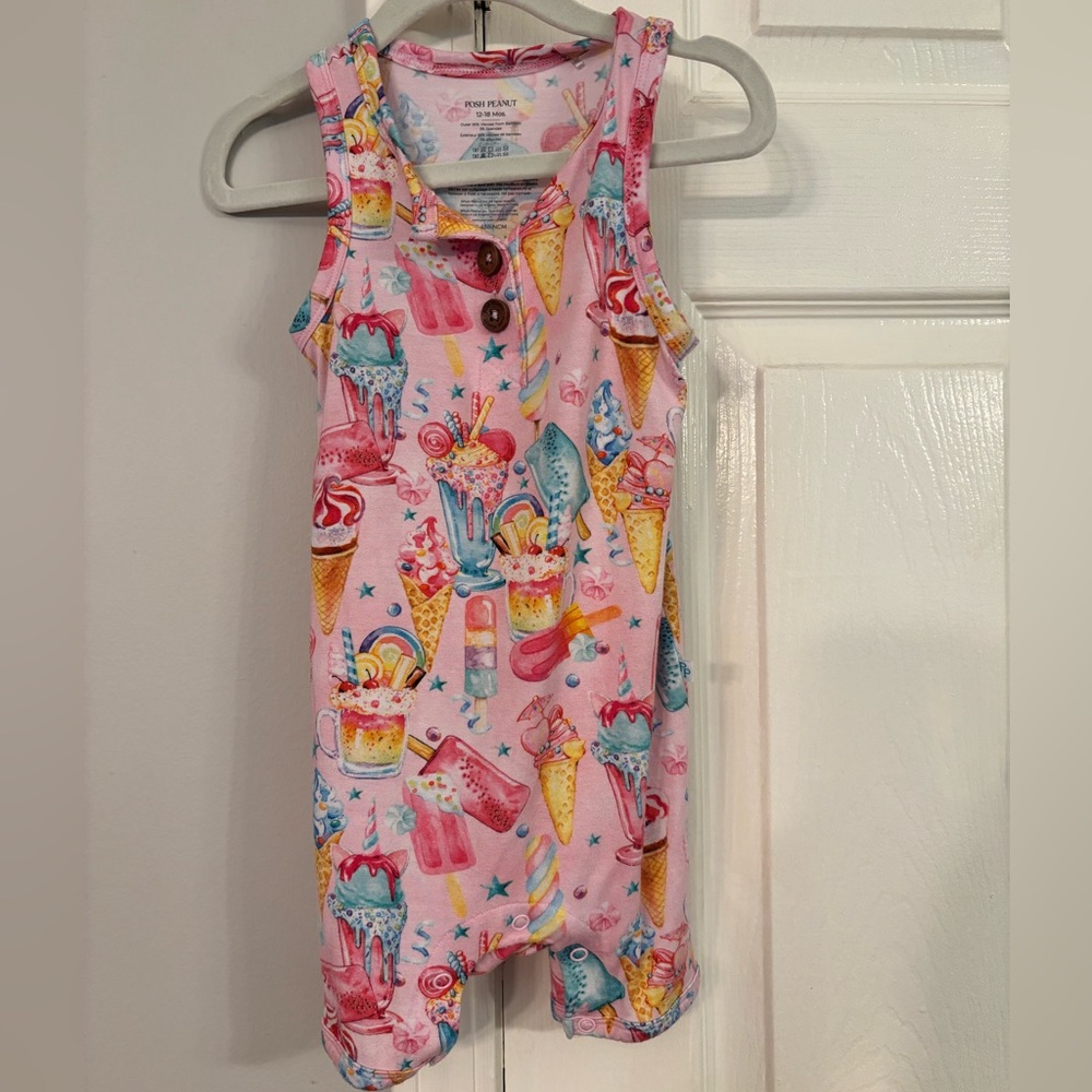 Posh Peanut Pink Ice Cream Print Romper 12-18 months